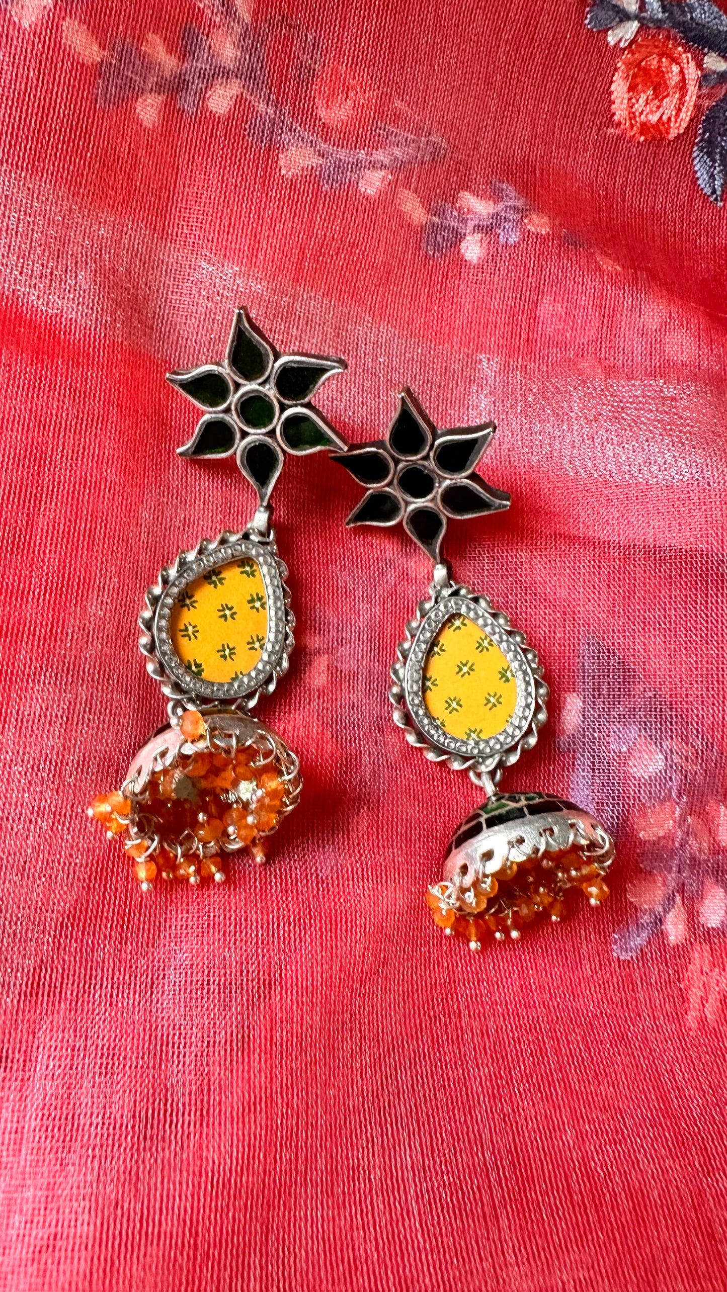 PRASHUN.  Beautiful vintage silver jhumkas with enamel work