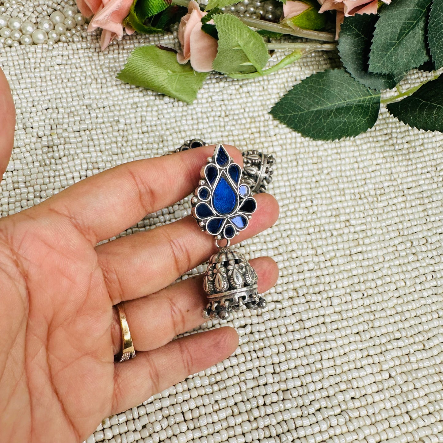 What (a )jhumka ! Pure silver blue  glass jhumka