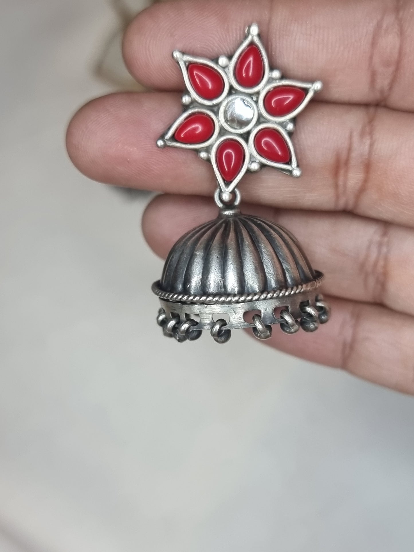 SARIN. Coral jhumkas