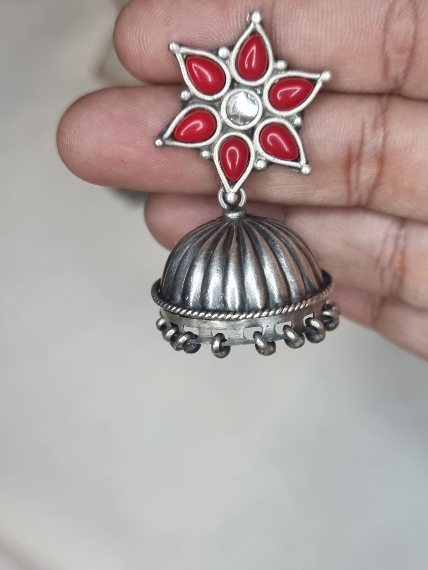 SARIN. Coral jhumkas